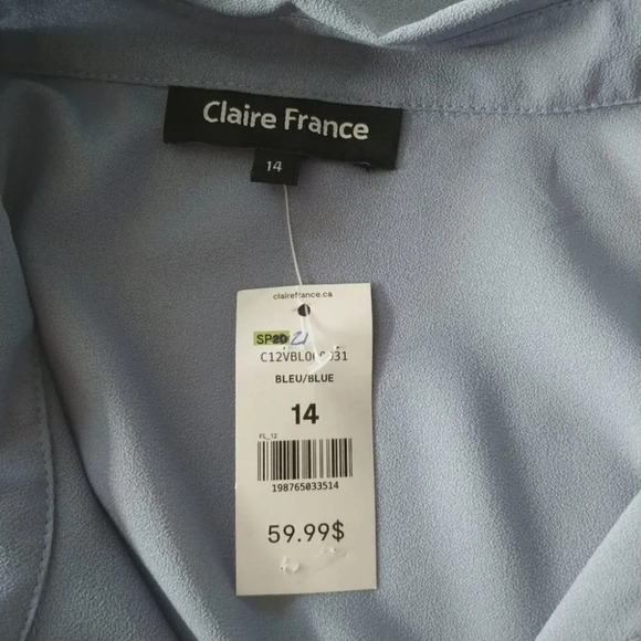 Claire France  3/4 Length Sleeve Button Down Blouse Blue 14 - Picture 8 of 9